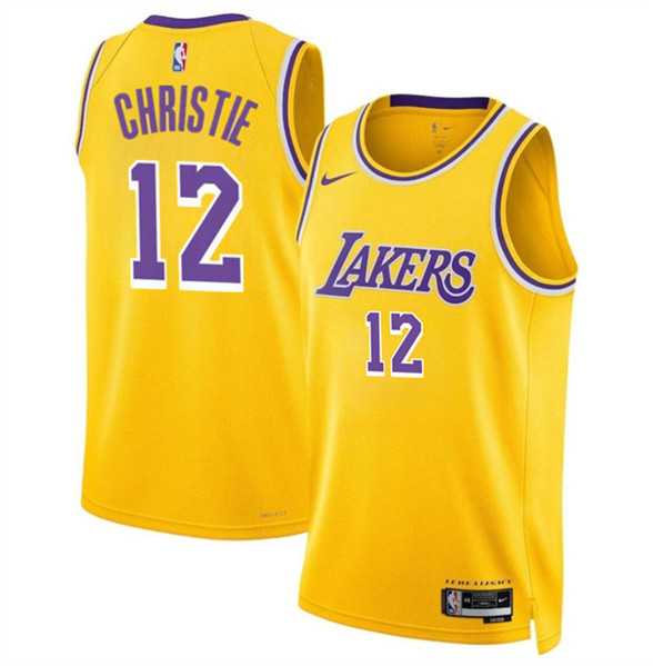 Mens Los Angeles Lakers #12 Max Christie Yellow 2024 Icon Edition Stitched Basketball Jersey Dzhi